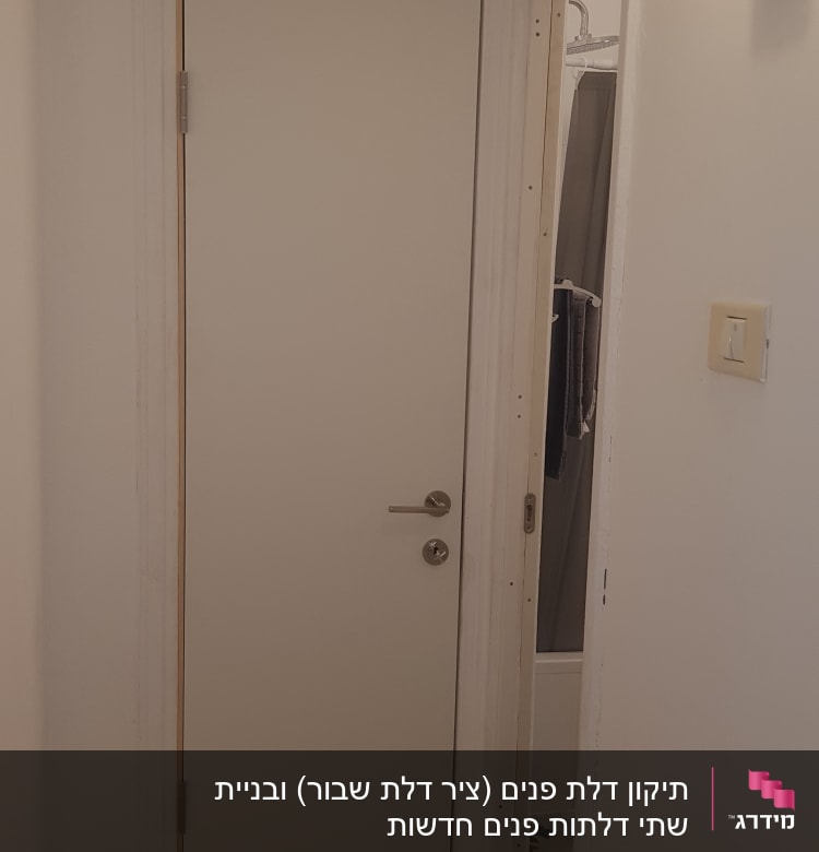 דלת לבנה עם ידית מתכת בחדר פנימי